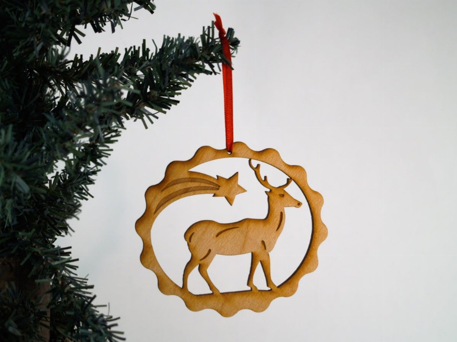 Christmas Themed Unfinished Tree Ornament - Deer with Star