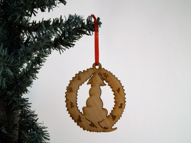 Christmas Themed Unfinished Tree Ornament - Dog with Wreath