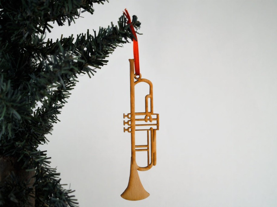 Music Unfinished Tree Ornament - Trumpet