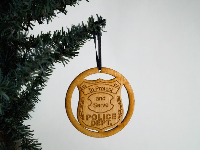 Unfinished Christmas Wood Ornament - Police