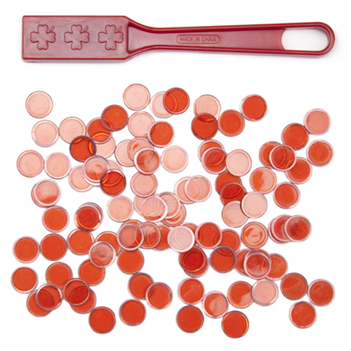 Red Magnetic Bingo Wand with 100 Metallic Bingo Chips 