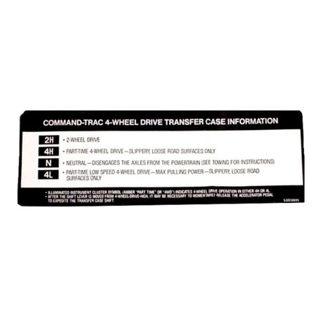 TRANSFER CASE SUNVISOR DECAL, 94-98 JEEP MODELS