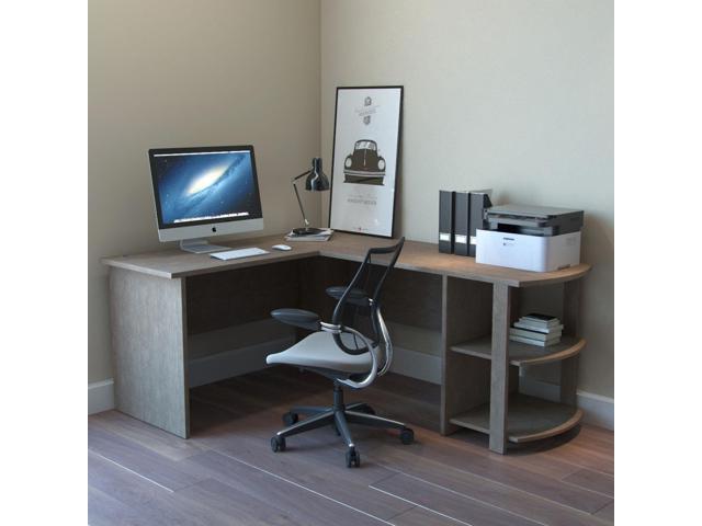 Ryan Rove Kristen Corner L Shaped Computer Desk - Home and Office Organizer with Open Shelves and Cable Management Grommet - Lap