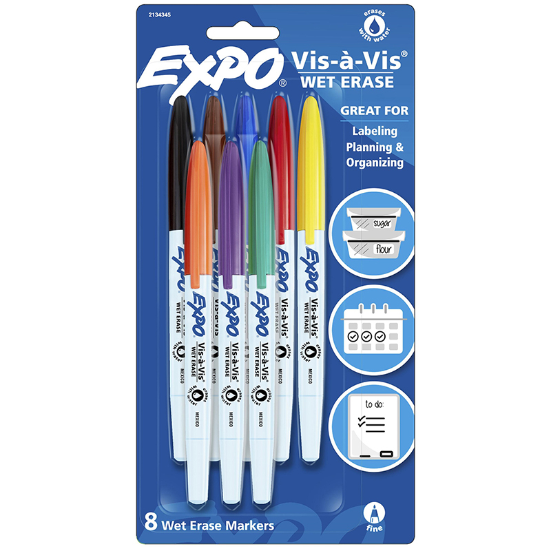 Vis-a-Vis Wet Erase Marker Set, 8 Colors, Fine Tip