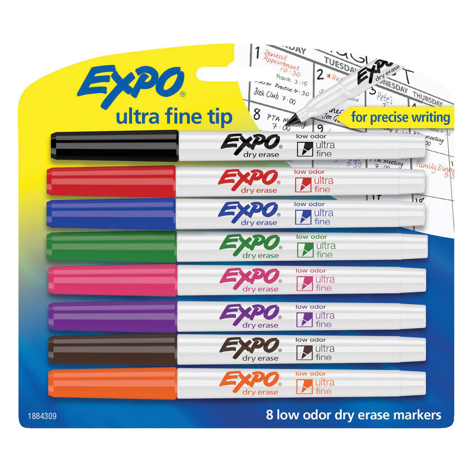 Low-Odor Dry-Erase Marker, Ultra Fine Point, Assorted, 8/Set