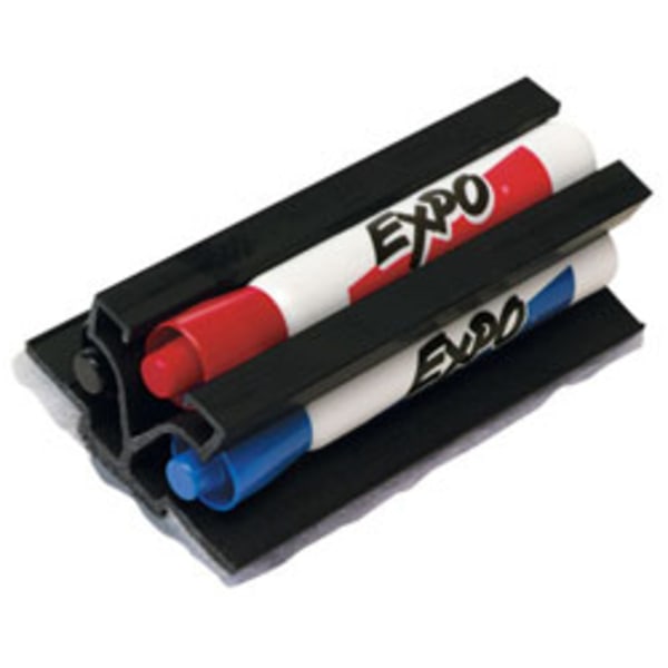 Magnetic Clip Eraser w/3 Markers, Chisel, Black/Blue/Red, 1 Set