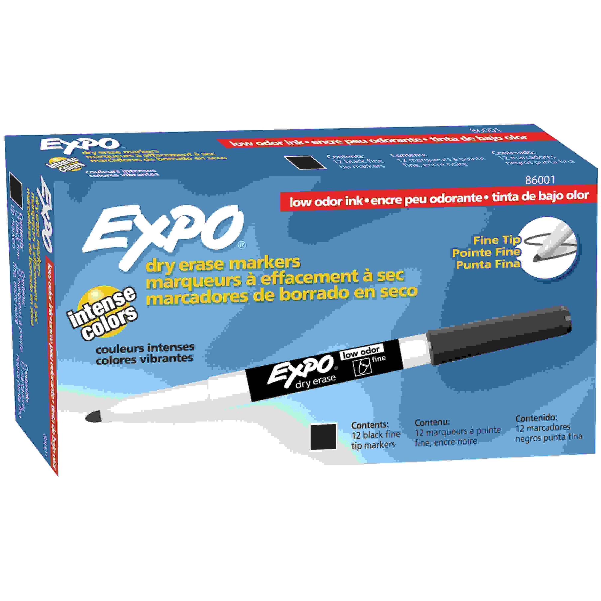 Low Odor Dry Erase Marker, Fine Point, Black, Dozen
