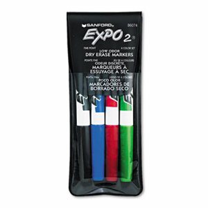 Low Odor Dry Erase Marker, Fine Point, Assorted, 4/Set