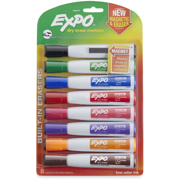 Magnetic Dry Erase Marker, Chisel Tip, Assorted, 8/Pack