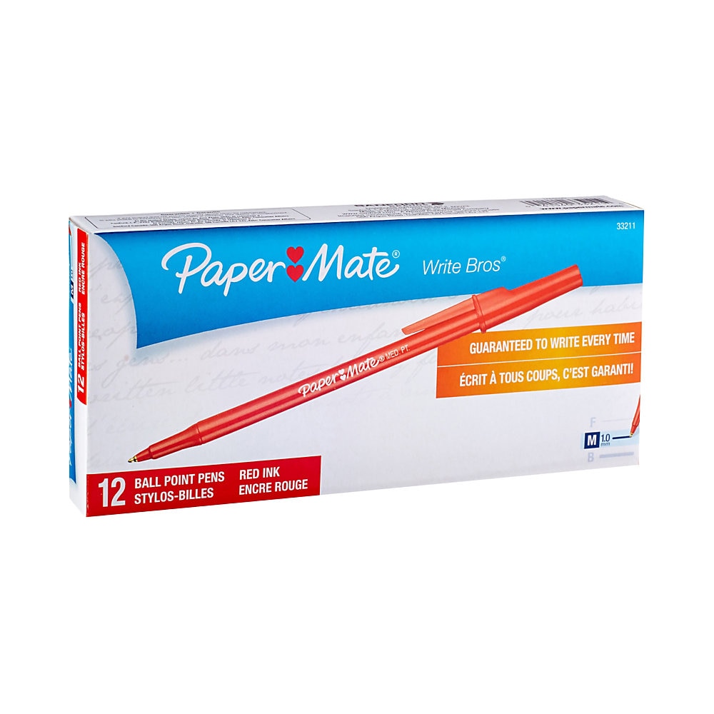 Write Bros. Stick Ballpoint Pen, Medium 1mm, Red Ink/Barrel, Dozen