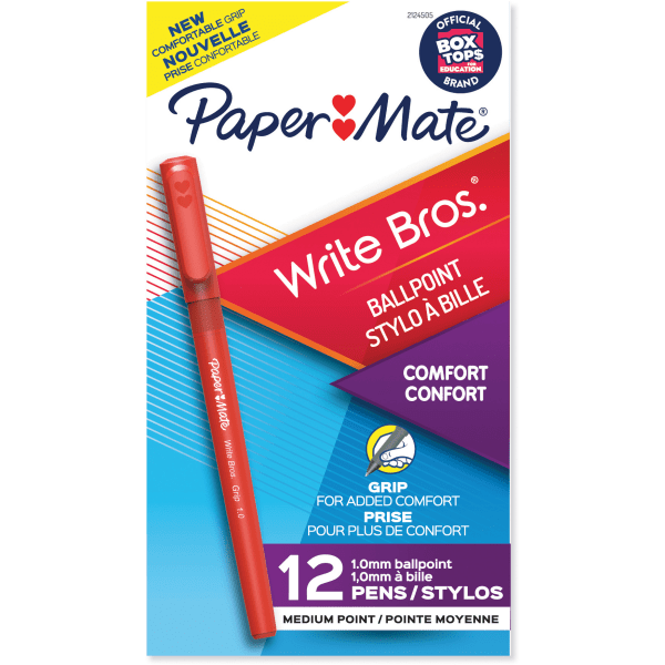 Write Bros. Grip Ballpoint Pen, Medium, 1 mm, Red Ink/Barrel, Dozen