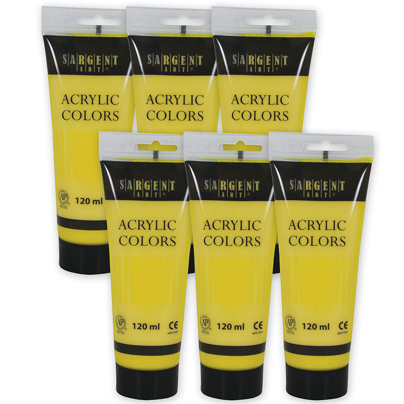 Acrylic Paint Tube, 120 ml, Yellow/Primary Yellow, Pack of 6