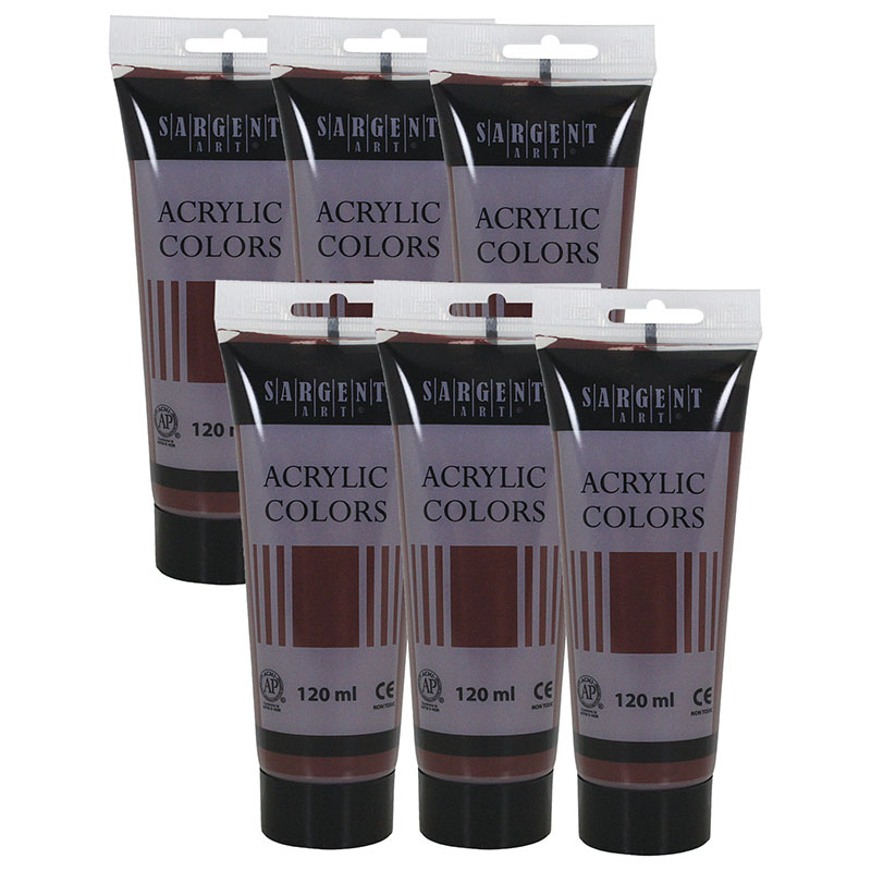 Acrylic Paint Tube, 120 ml, Burnt Umber, Pack of 6