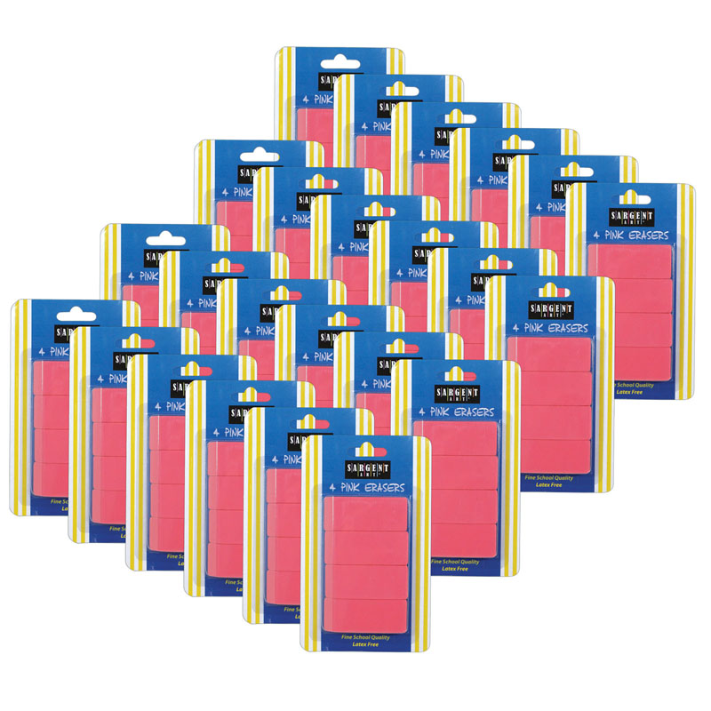 Large Pink Erasers, 4 Per Pack, 24 Packs
