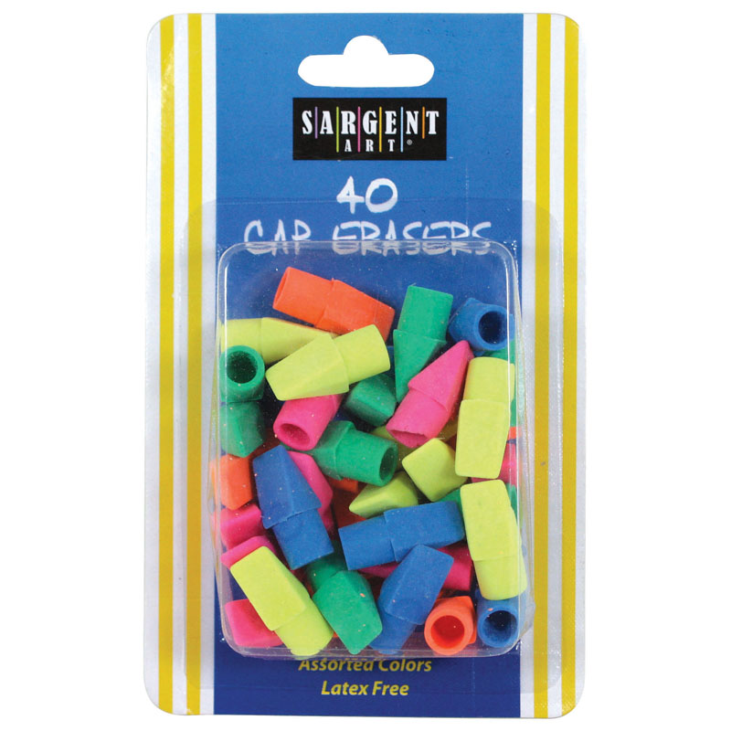 Cap Eraser, Assorted Colors, 40 Per Pack, 12 Packs