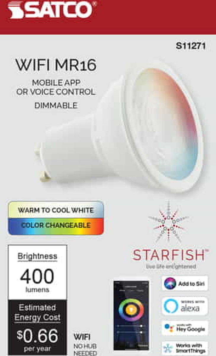 5.5 Watt; MR16 LED; Tunable White; Starfish IOT; 120 Volt; 400 Lumens; RGBW