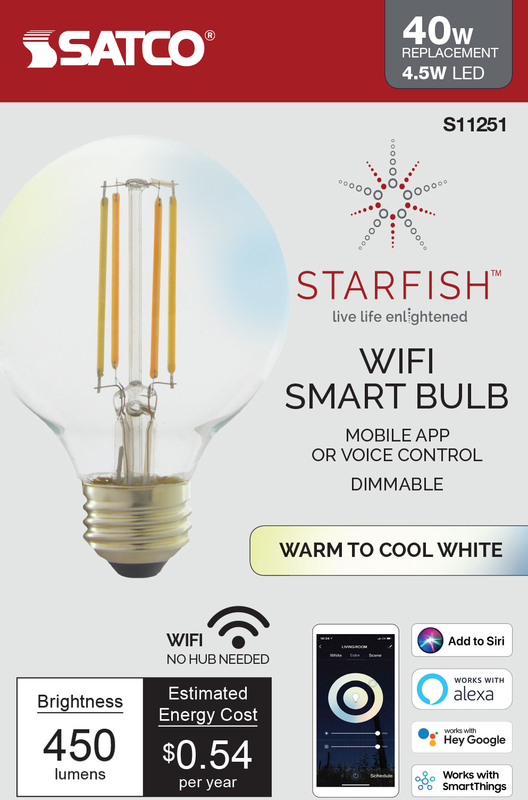 4.5 Watt; G25 LED; Tunable White; Clear; Starfish IOT; 120 Volt; 450 Lumens