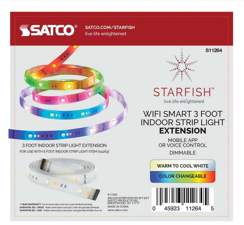8 Watt; 3FT; Extension; LED; RGBW Strip Light; Starfish IOT; 120 Volt; 800 Lumens