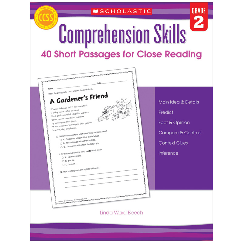 Comprehension Skills: Short Passages for Close Reading Book, Grade 2