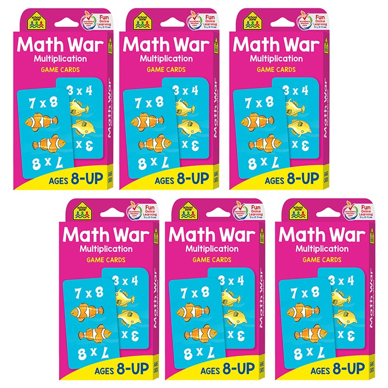 Math War Multiplication Game Cards, 6 Sets