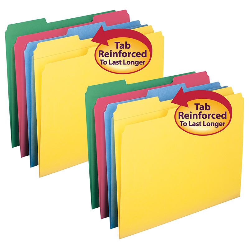 File Folders, Reinforced 1/3-Cut Tab, Letter Size, 4 Assorted Colors, 12 Per Box, 2 Boxes