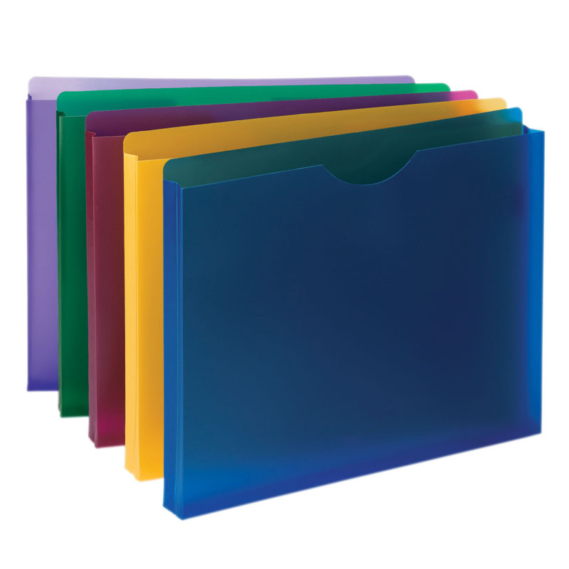 Poly File Jacket, Straight-Cut Tab, 1" Expansion, Letter Size, Assorted Colors, 10 Per Pack