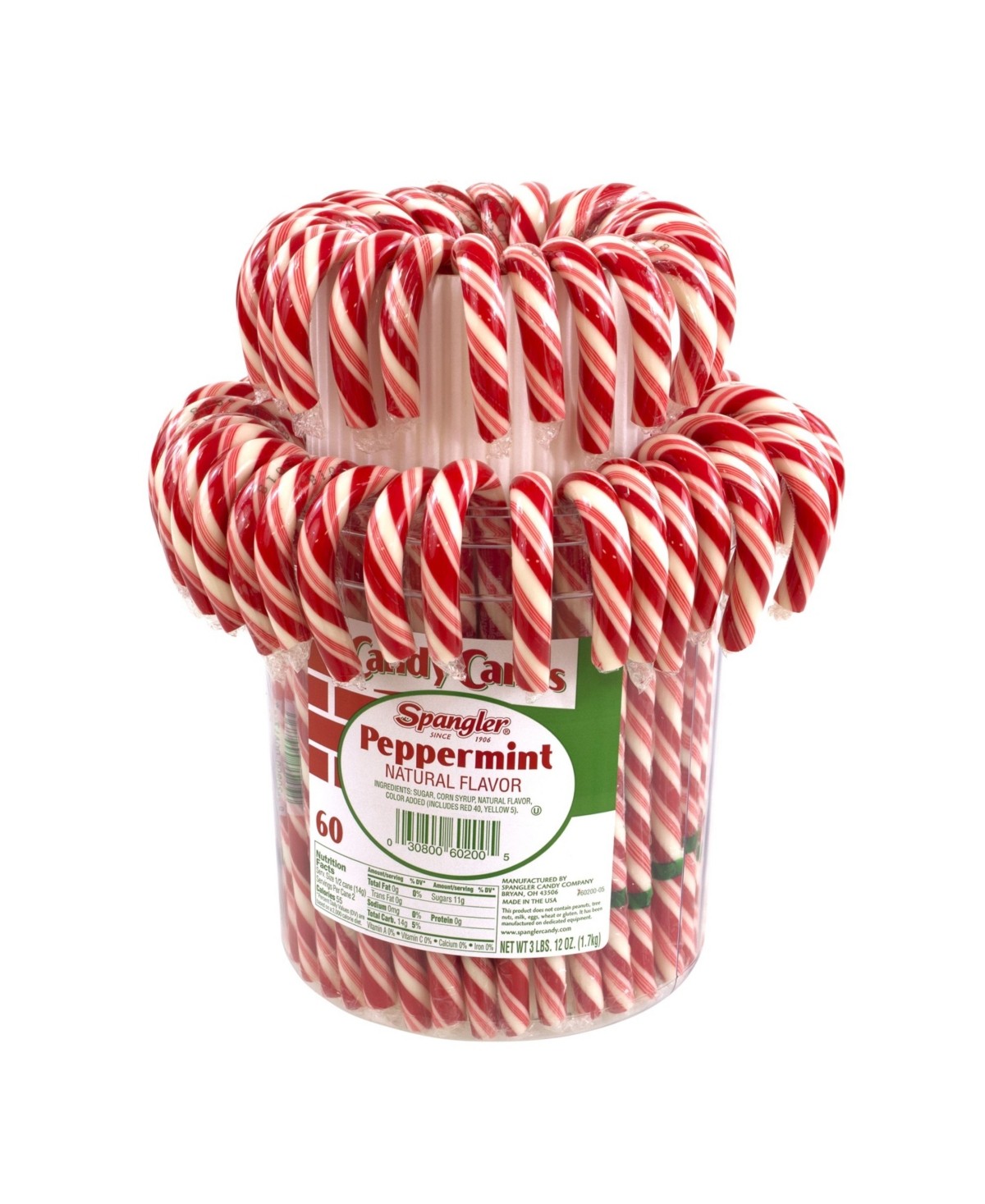 Peppermint Candy Canes, 1 oz, 60-Piece, 3.75 lb Jar, Delivered in 1-4 Business Days