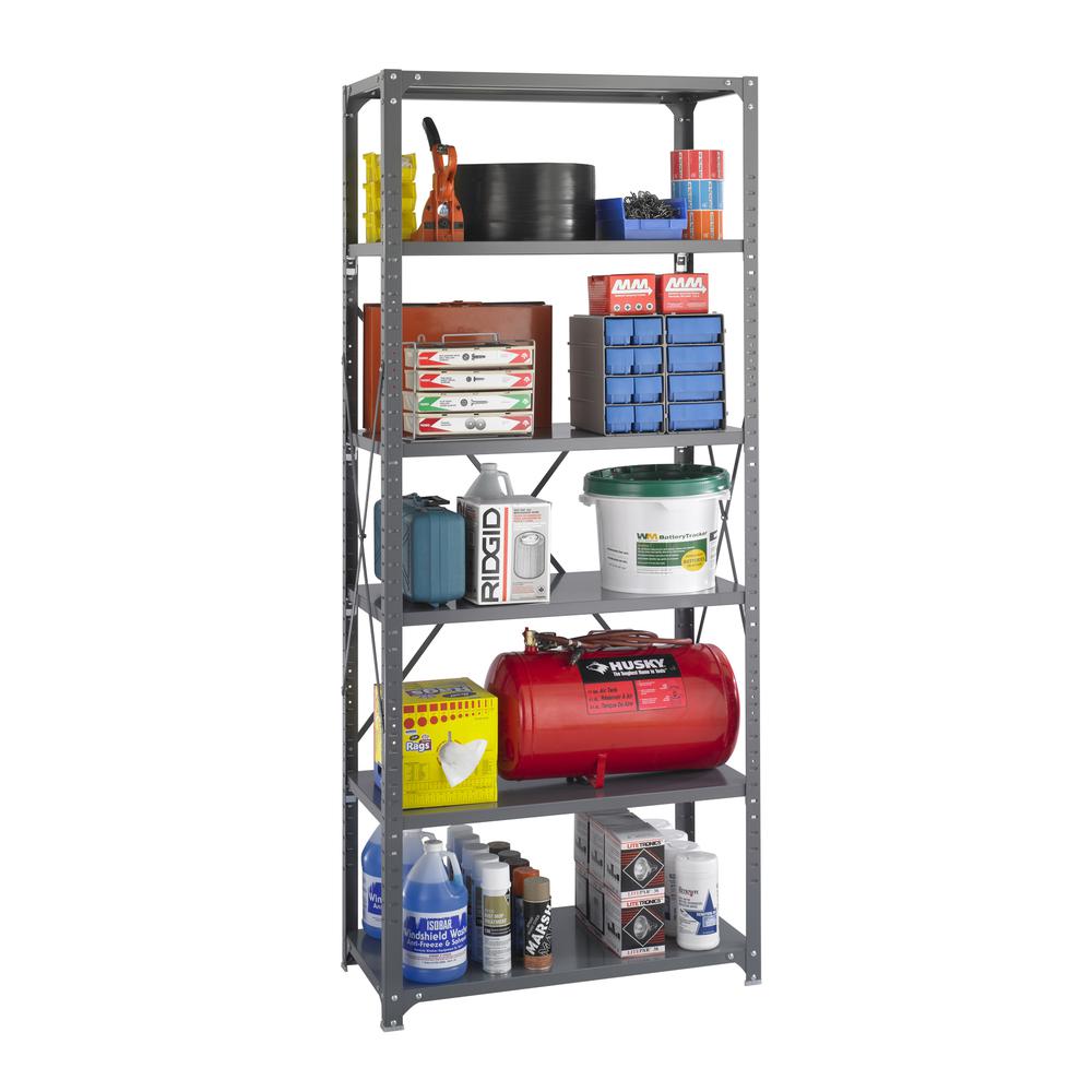 Safco Industrial Shelf - 36" x 18" x 85" - 6 x Shelf(ves) - 6000 lb Load Capacity - Durable - Dark Gray - Powder Coated - Steel 