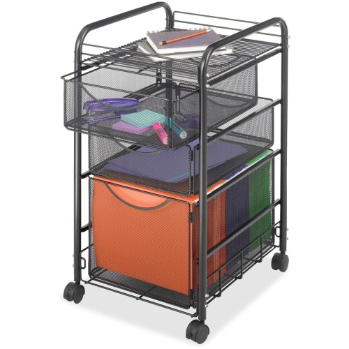 Onyx Mesh Mobile File with Two Supply Drawers, Metal, 1 Shelf, 3 Drawers, 15.75" x 17" x 27", Black