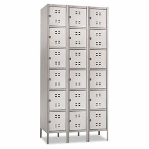 Safco Six-Tier Two-tone 3 Column Locker with Legs - 36" x 18" x 78" - 3 x Shelf(ves) - Recessed Locking Handle - Gray - Steel