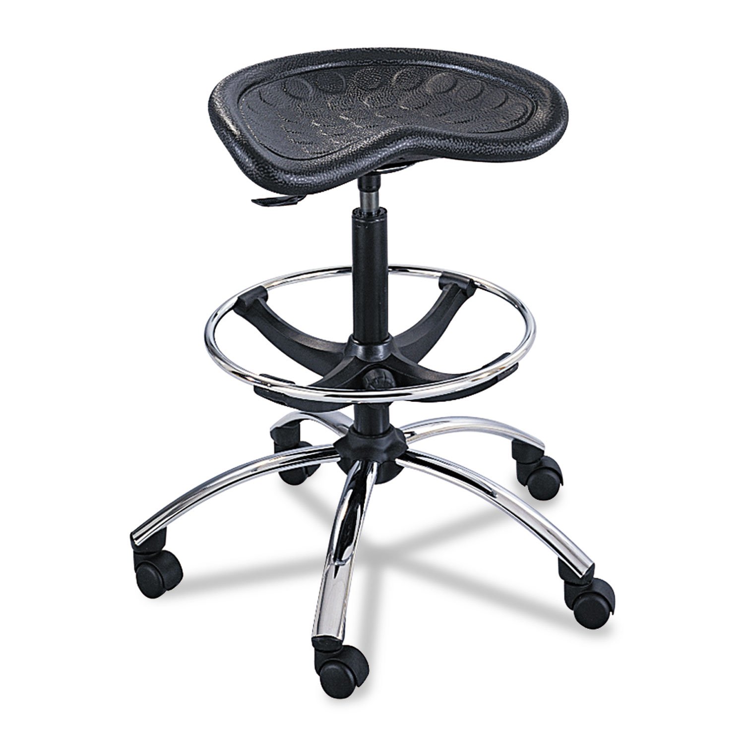 Safco Sitstar Height Adjustable Stool - Polyurethane Seat - Metal Frame - 5-star Base - Black - 1 Each