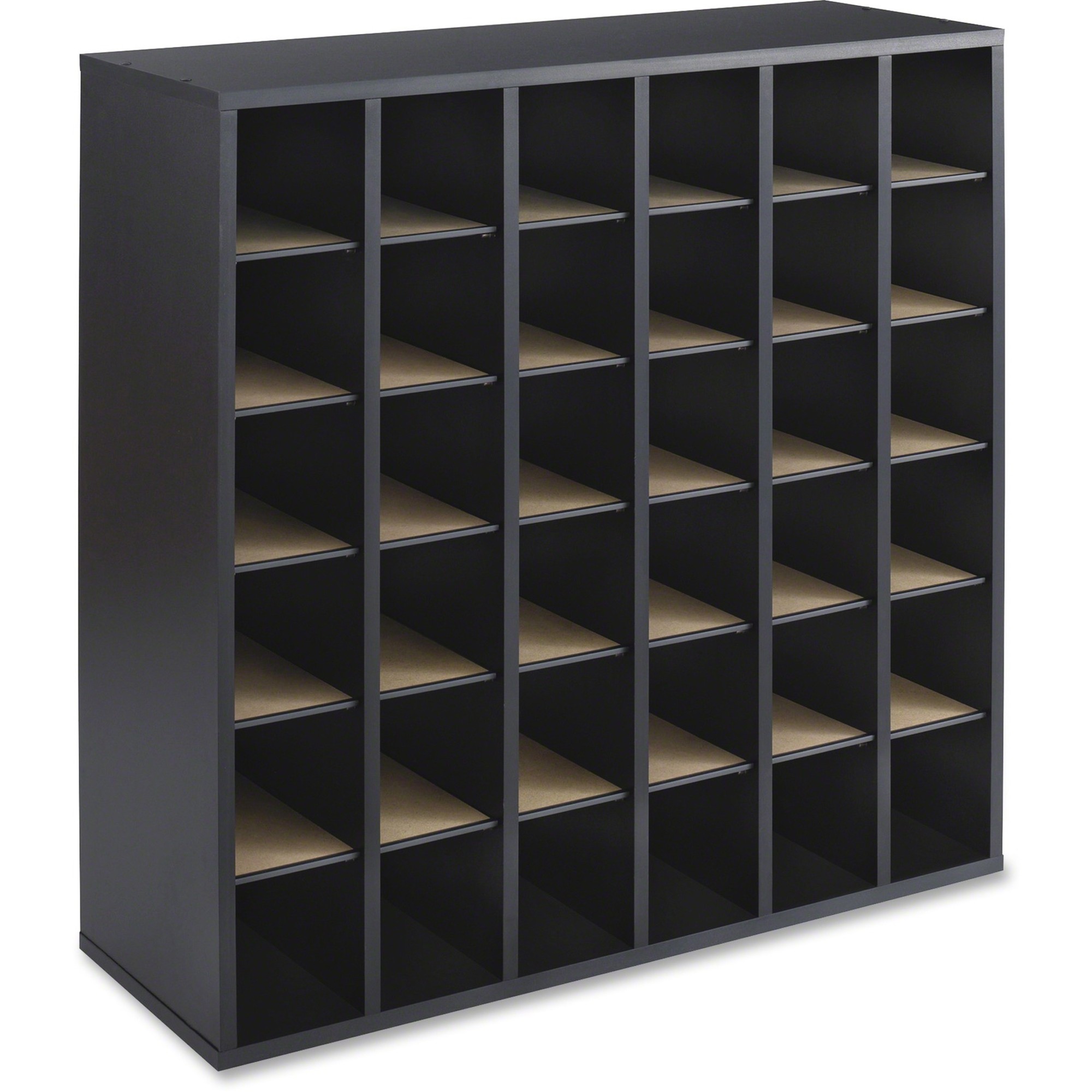 Wood Mail Sorter with Adjustable Dividers, Stackable, 36 Compartments, 33.75 x 12 x 32.75, Black