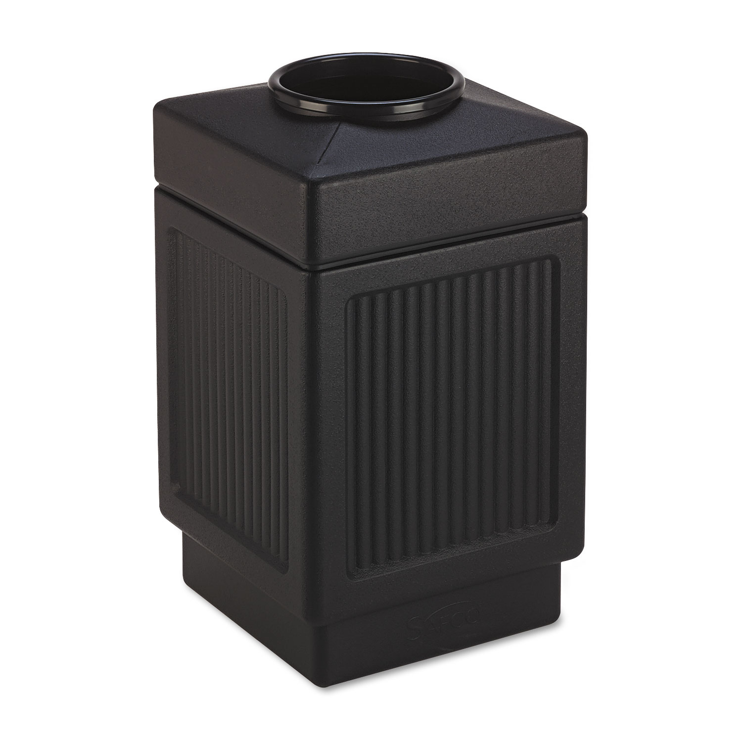 Safco Indoor/Outdoor Waste Receptacle - 38 gal Capacity - 31.5" Height x 18.3" Width x 18.3" Depth - Polyethylene - Black - 1 Ea