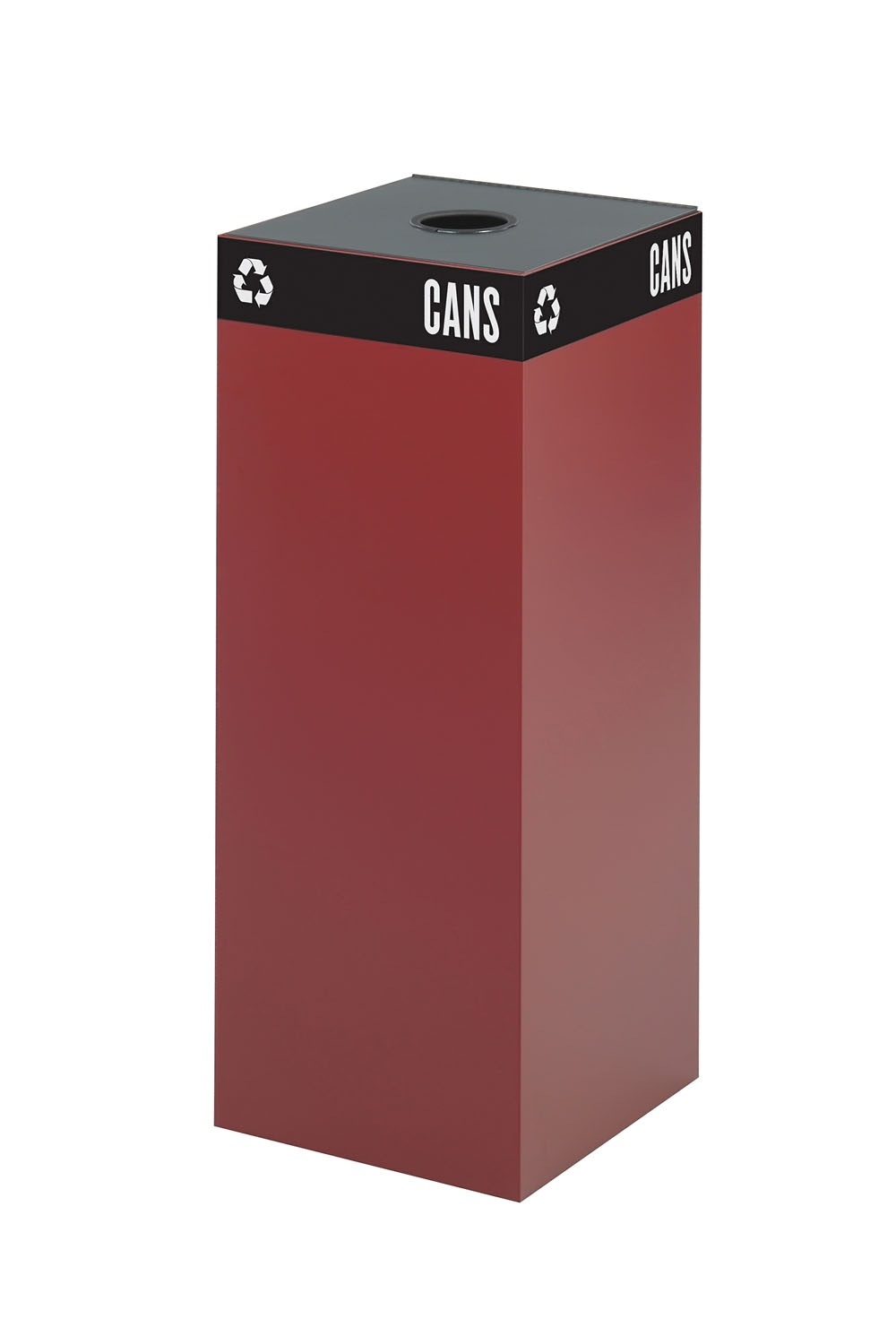 Public Recycling Container, Square, Steel, 37gal, Burgundy