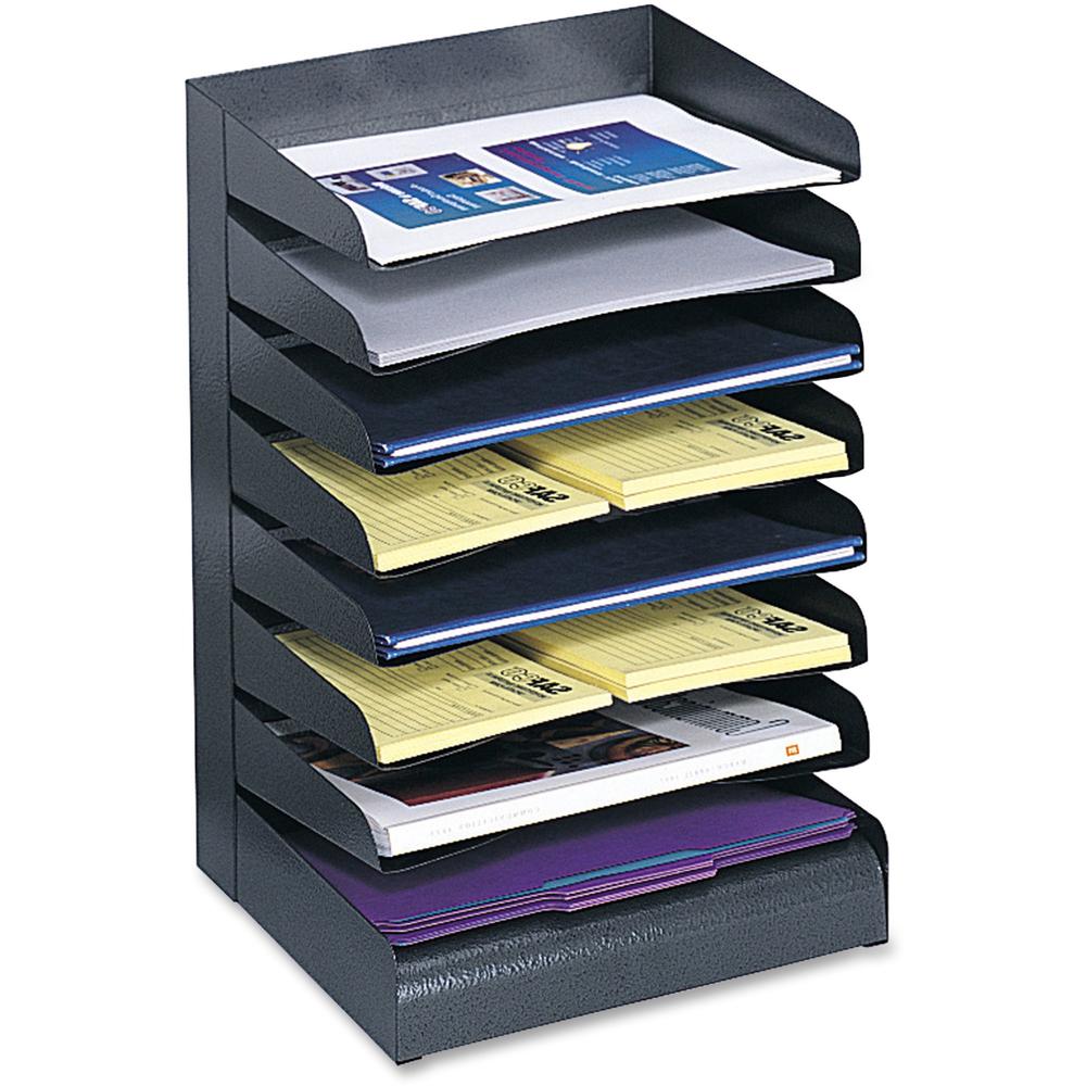 Safco Slanted Shelves Steel Desk Tray Sorter - 8 Tier(s) - Desktop - Durable - Black - Steel - 1 Each