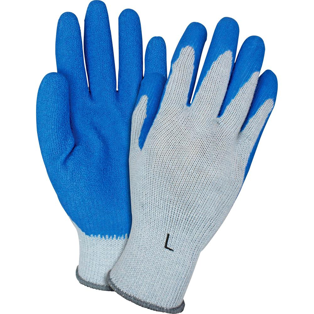 Safety Zone Blue/Gray Coated Knit Gloves - Latex Coating - Large Size - Blue, Gray - Crinkle Grip, Knitted - For Industrial - 6 