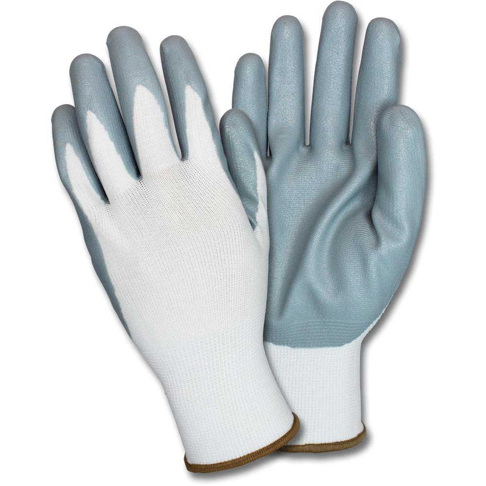Safety Zone Nitrile Coated Knit Gloves - Hand Protection - Nitrile Coating - XXL Size - White, Gray - Flexible, Knitted, Durable