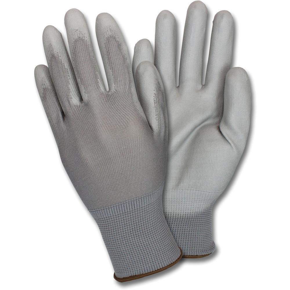 Safety Zone Poly Coated Knit Gloves - Polyurethane Coating - Medium Size - Gray - Knitted, Flexible, Comfortable, Breathable - F