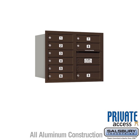 4C Horizontal Mailbox - 6 Door High Unit (23 1/2 Inches) - Double Column - 9 MB1 Doors - Bronze - Rear Loading - Private Access