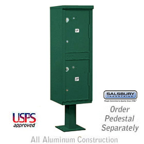 Outdoor Parcel Locker (Includes Pedestal and Master Commercial Locks) - 2 Compartments - Green - Private Access