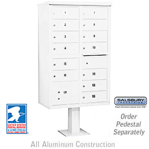 Cluster Box Unit (Includes Pedestal and Master Commercial Locks) - 13 B Size Doors - Type IV - White - Private Access