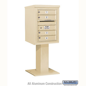 4C Pedestal Mailbox (Includes 26 Inch High Pedestal and Master Commercial Lock) - 6 Door High Unit (51-5/8 Inches) - Single Colu