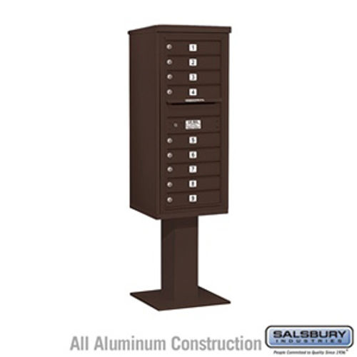 4C Pedestal Mailbox - 11 Door High Unit (69-1/8 Inches) - Single Column - 9 MB1 Doors - Bronze