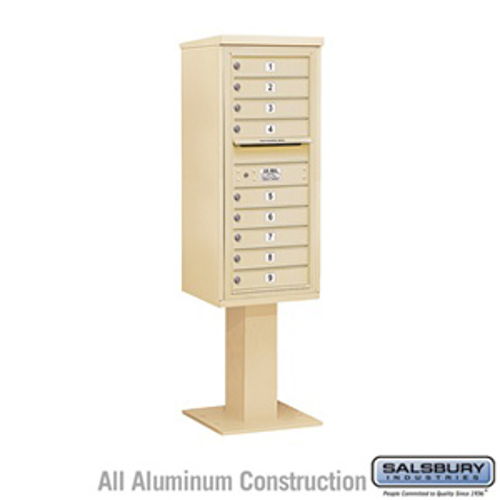 4C Pedestal Mailbox - 11 Door High Unit (69-1/8 Inches) - Single Column - 9 MB1 Doors - Sandstone