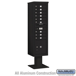 4C Pedestal Mailbox - Maximum Height Unit (72 Inches) - Single Column - 9 MB1 Doors / 1 PL - Black