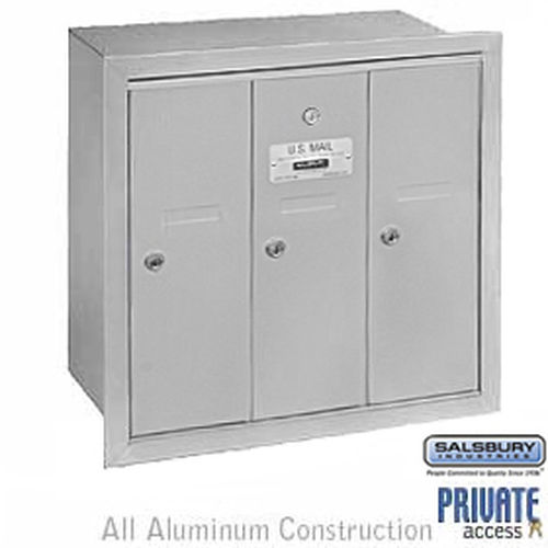 Vertical Mailbox (Includes Master Commercial Lock) - 3 Doors - Aluminum - Recessed Mounted - Private Access