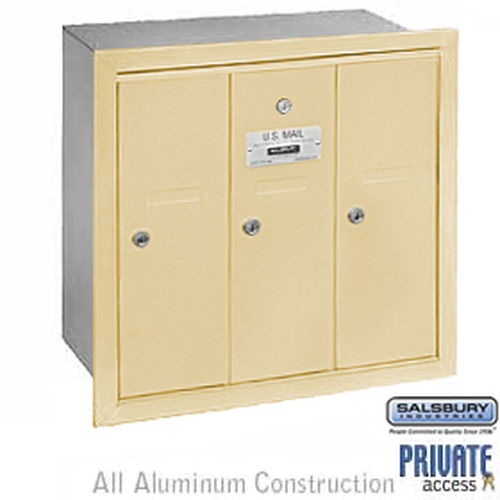 Vertical Mailbox (Includes Master Commercial Lock) - 3 Doors - Sandstone - Recessed Mounted - Private Access