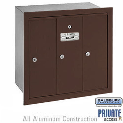 Vertical Mailbox (Includes Master Commercial Lock) - 3 Doors - Bronze - Recessed Mounted - Private Access