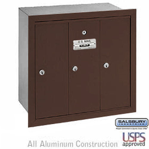 Vertical Mailbox - 3 Doors - Bronze - Recessed Mounted - USPS Access