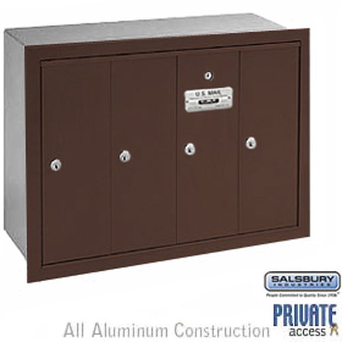 Vertical Mailbox (Includes Master Commercial Lock) - 4 Doors - Bronze - Recessed Mounted - Private Access